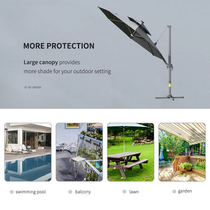 Cantilever Roma Parasol with LED Solar Lights, Crank & Tilt, Aluminium Frame. Londecor