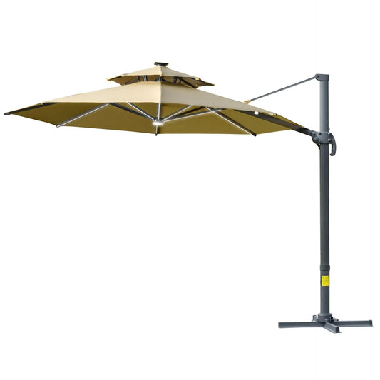 Cantilever Roma Parasol with LED Solar Lights, Crank & Tilt, Aluminium Frame. Londecor