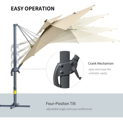 Cantilever Roma Parasol with LED Solar Lights, Crank & Tilt, Aluminium Frame. Londecor