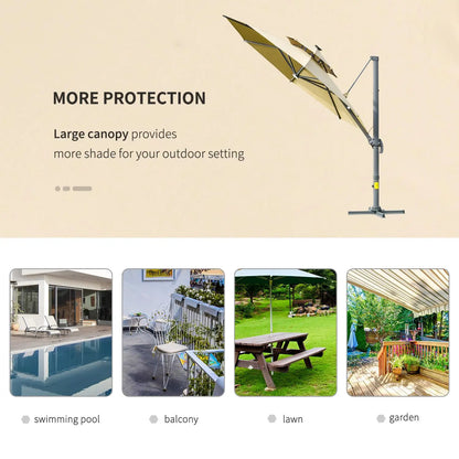 Cantilever Roma Parasol with LED Solar Lights, Crank & Tilt, Aluminium Frame. Londecor