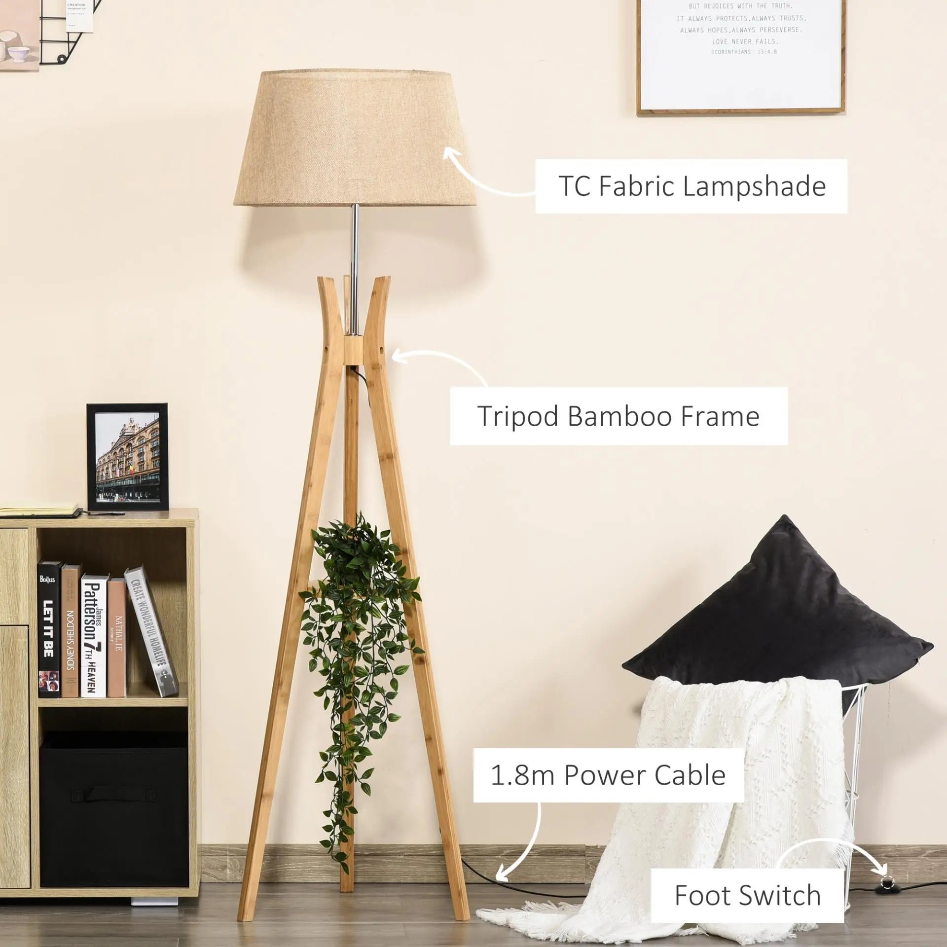 Natural Wood Tripod Floor Lamp Londecor