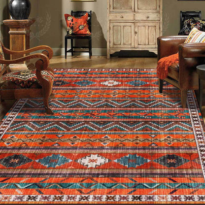 Boho Dark Orange Striped Rug