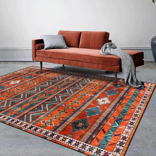 Boho Dark Orange Striped Rug