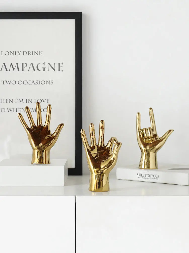 Radiant Resin Plating Hand Gesture Sculpture Londecor