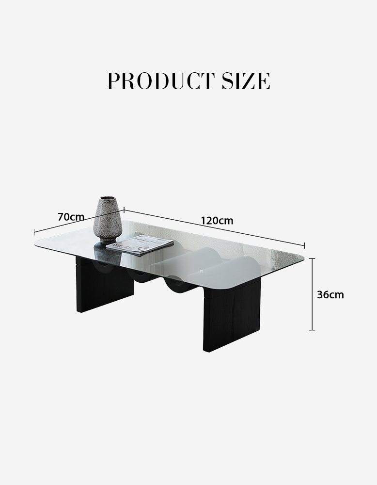 Hiroshi Square Glass Coffee Table, Glass Top