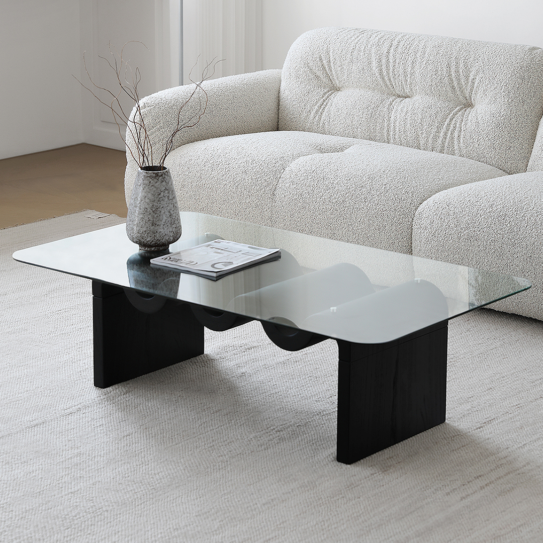 Hiroshi Square Glass Coffee Table, Glass Top