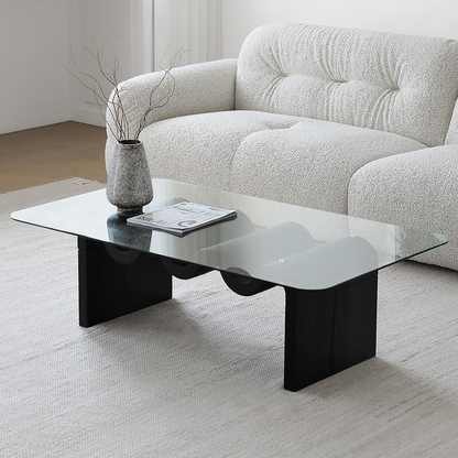 Hiroshi Square Glass Coffee Table, Glass Top