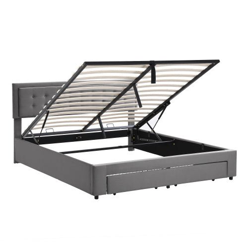 Grey Velvet Super King Ottoman Storage Bed - With Headboard