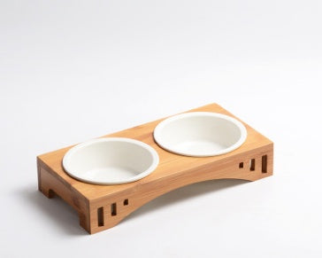 Bamboo Wood Arch Design Pet Bowl
