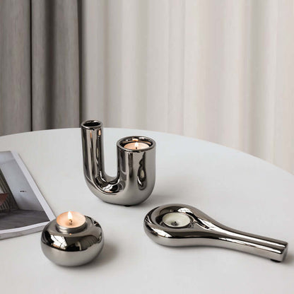 Modern Silver Geometric Candleholder (Light Luxury) Modern Silver Geometric Candleholder