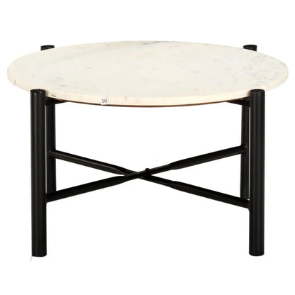 Coffee Table White 60x60x35 cm Real Stone with Marble Texture Londecor