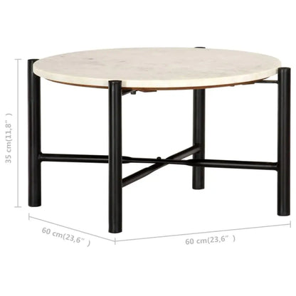 Coffee Table White 60x60x35 cm Real Stone with Marble Texture Londecor
