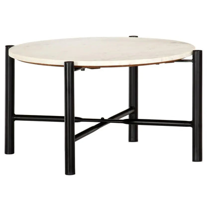 Coffee Table White 60x60x35 cm Real Stone with Marble Texture Londecor
