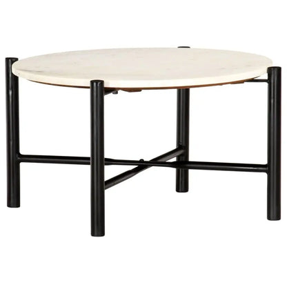 Coffee Table White 60x60x35 cm Real Stone with Marble Texture Londecor