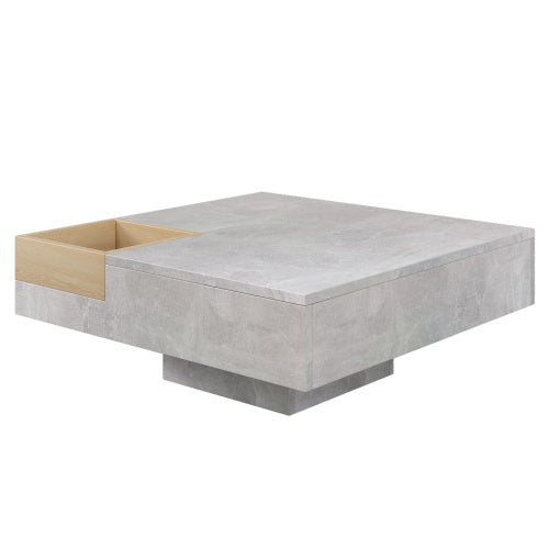 Londecor Modern Coffee Table with Removable Storage – Concrete Grey & Wood Side Table