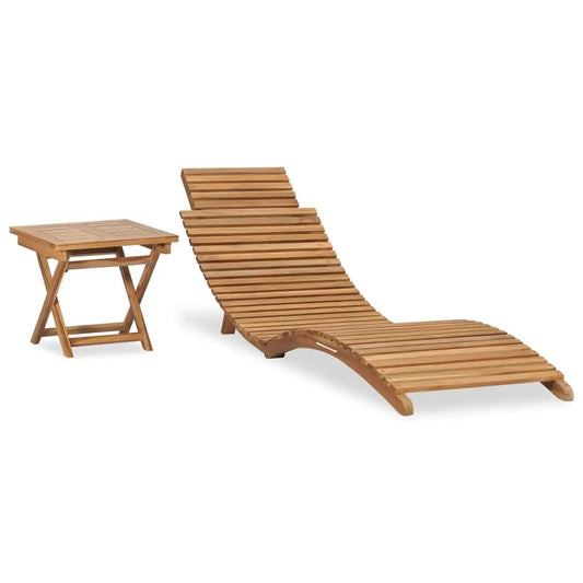 Folding Sun Lounger with Table Solid Teak Wood Londecor