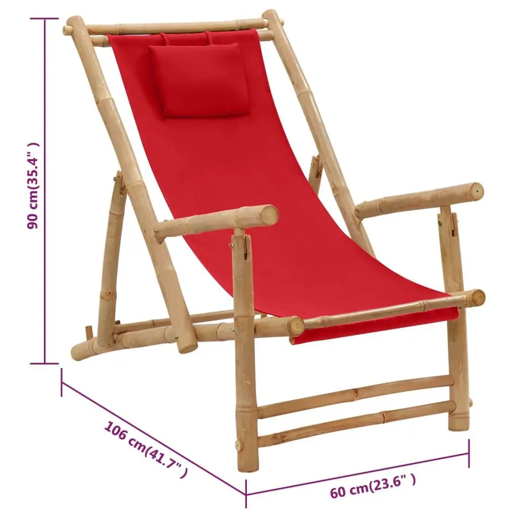 Deck Chair Bamboo and Canvas Red Londecor