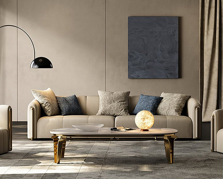 Home Contemporary Three Seater Sofa Set, Real Leather