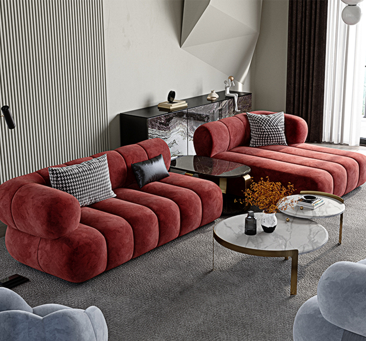 Anouk Modern Red Modular Sofa, Three/ Two Seater Sofa