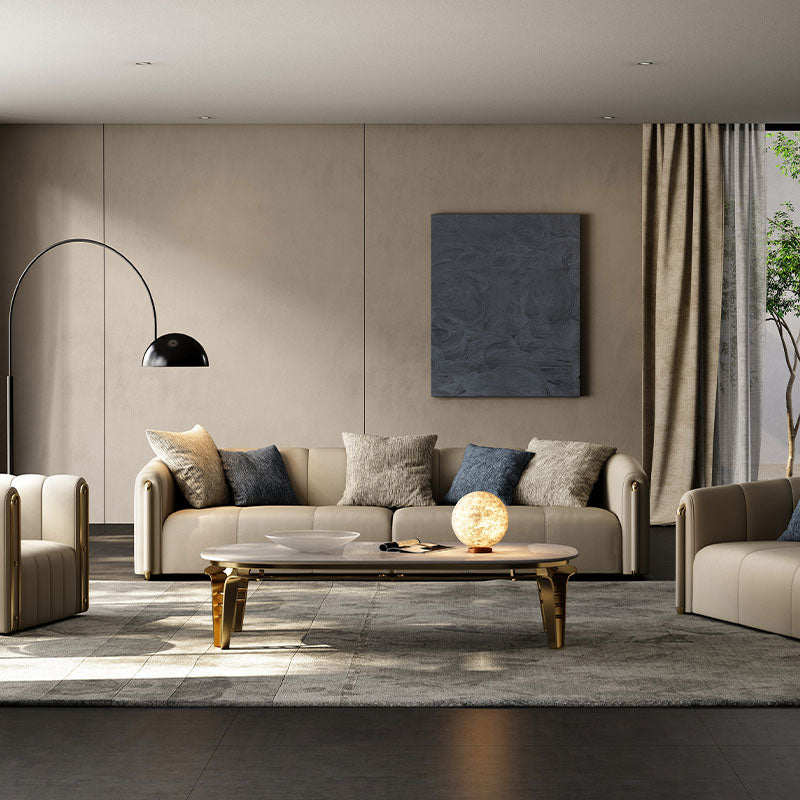 Home Contemporary Three Seater Sofa Set, Real Leather