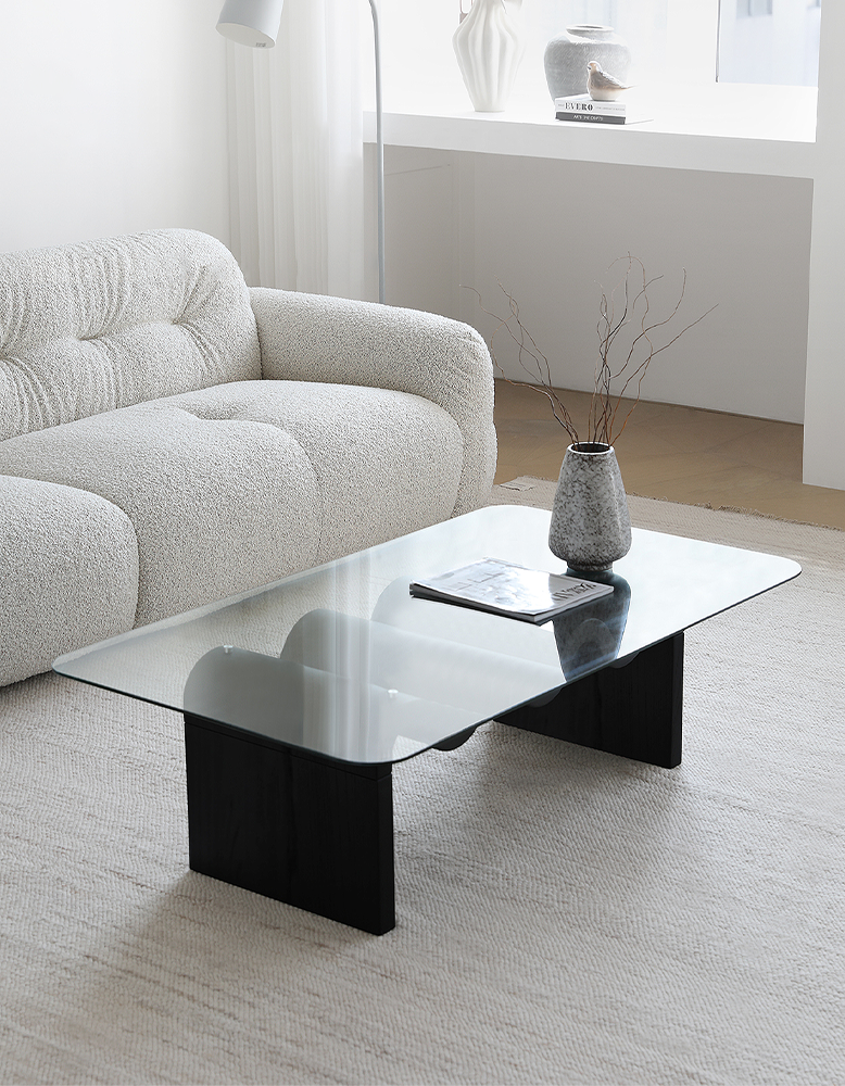 Hiroshi Square Glass Coffee Table, Glass Top