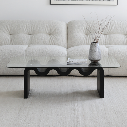 Hiroshi Square Glass Coffee Table, Glass Top