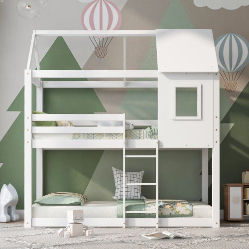 White Solid Pine Kids Bunk Bed with Ladder & Guardrails - 3FT Single