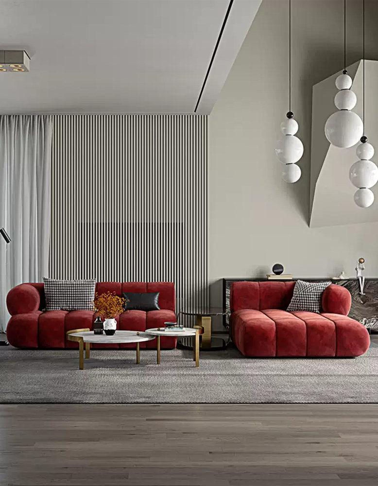 Anouk Modern Red Modular Sofa, Three/ Two Seater Sofa