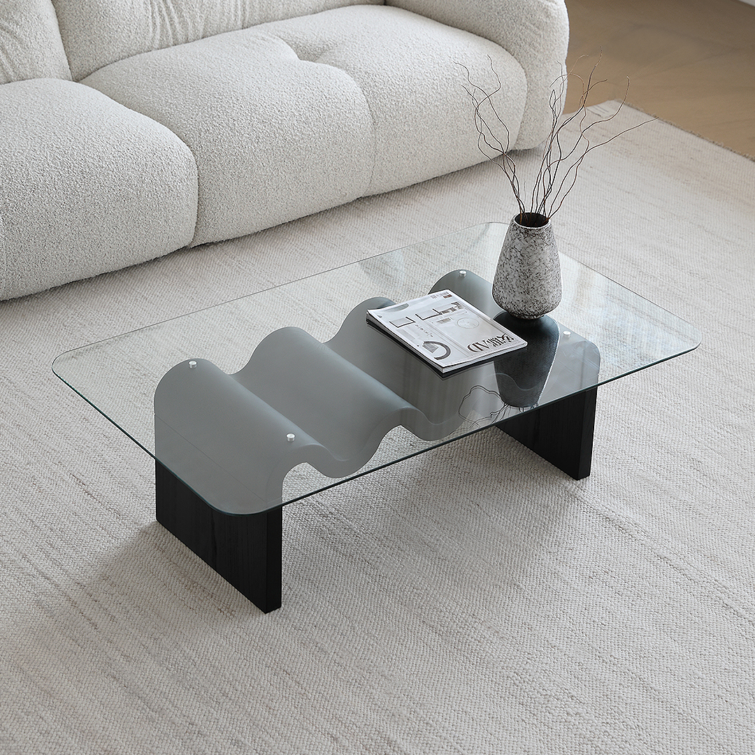 Hiroshi Square Glass Coffee Table, Glass Top