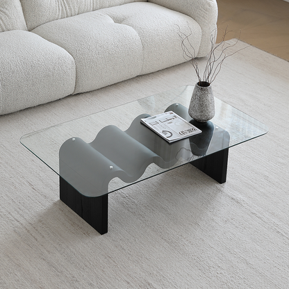 Hiroshi Square Glass Coffee Table, Glass Top