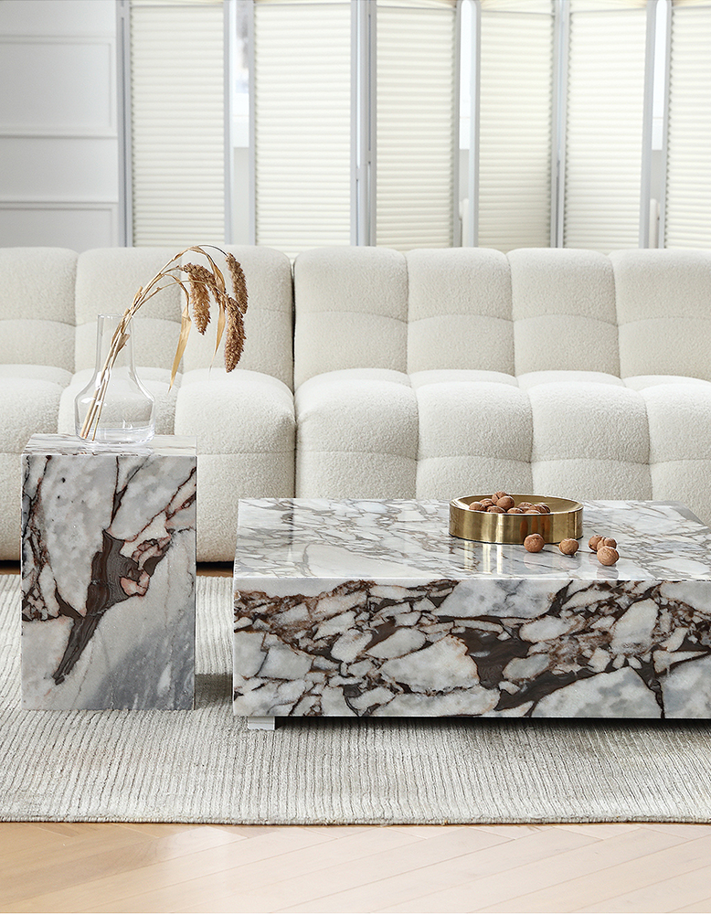 Matteo Square Coffee Table, Marble, White