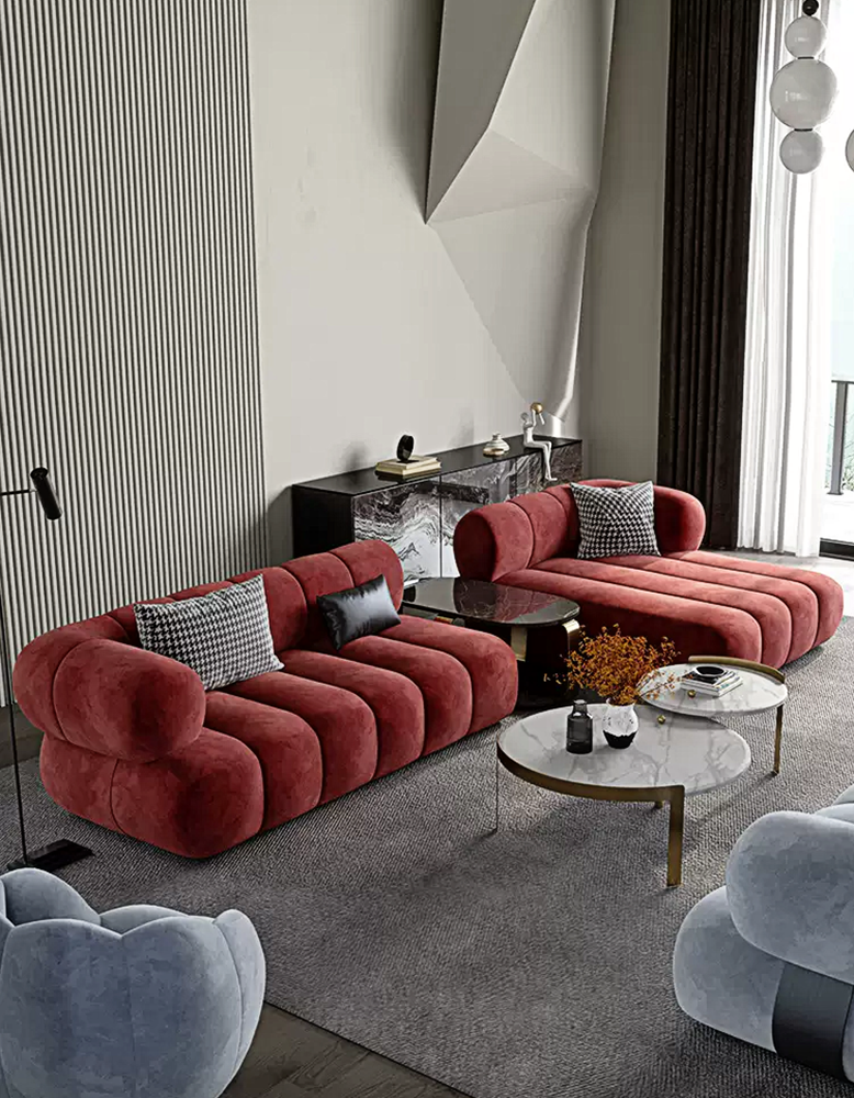 Anouk Modern Red Modular Sofa, Three/ Two Seater Sofa