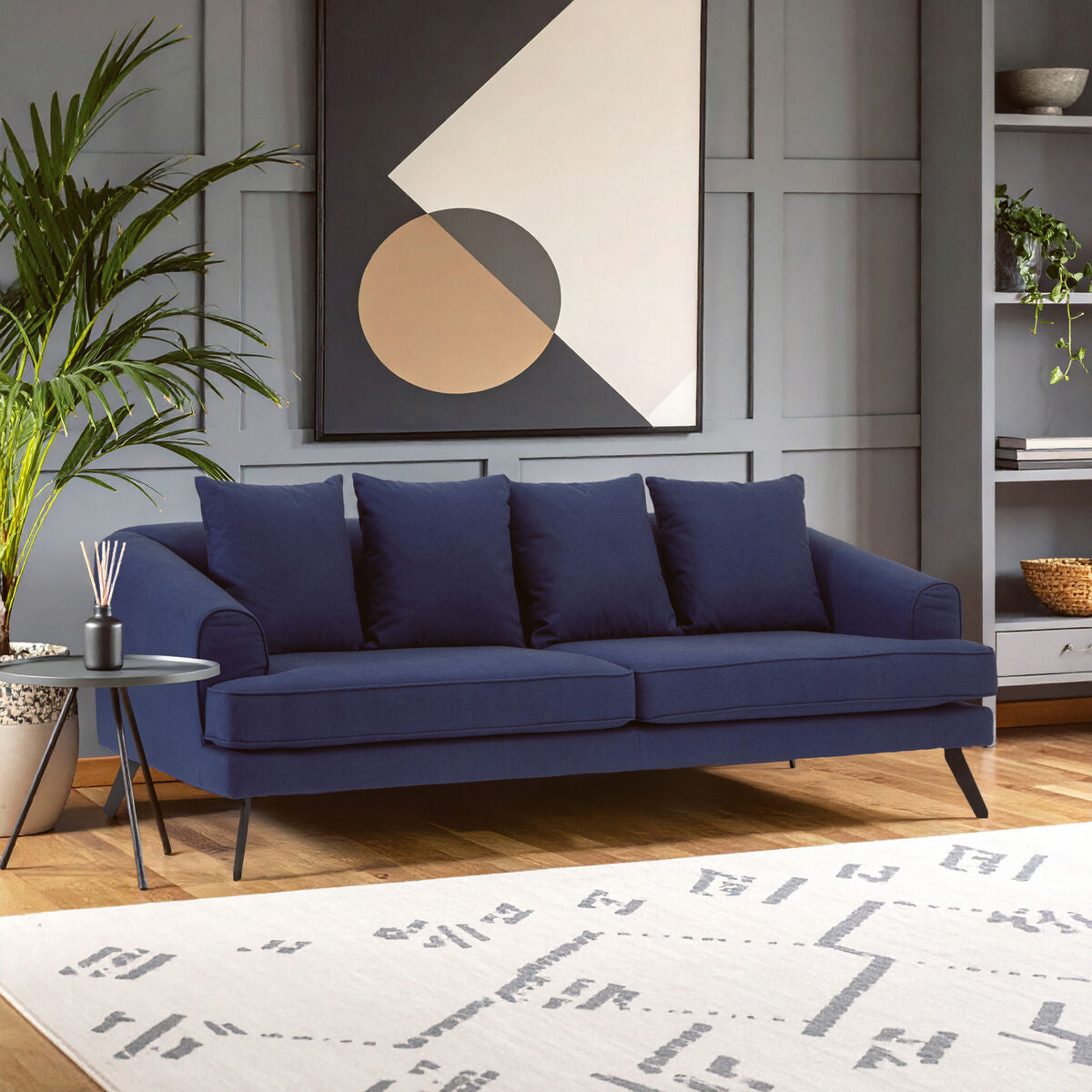 Mylo 3 Seater Navy Fabric Sofa
