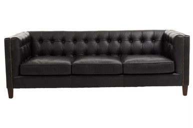 King Three Seater Antique Ebony Leather Sofa