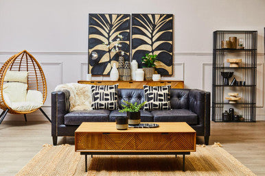 King Three Seater Antique Ebony Leather Sofa