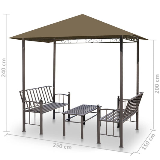 Garden Pavilion with Table and Benches 2.5x1.5x2.4 m Taupe 180 g/m²