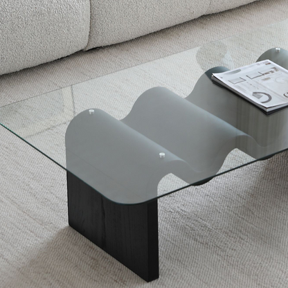 Hiroshi Square Glass Coffee Table, Glass Top