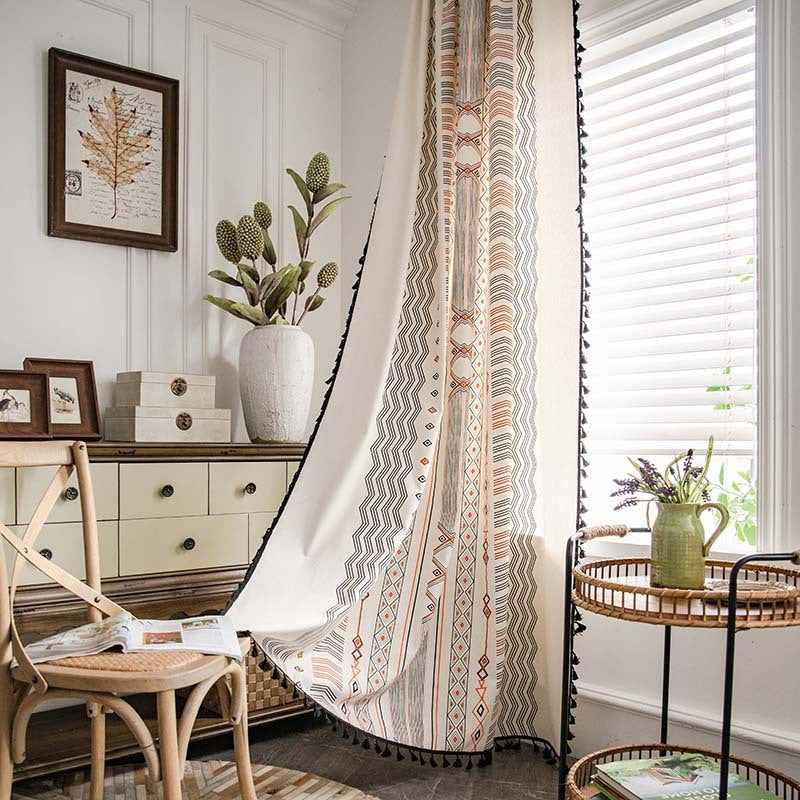 Boho Sun Shade Curtain Fabric: London-Ready Style (Cream Linen Print)