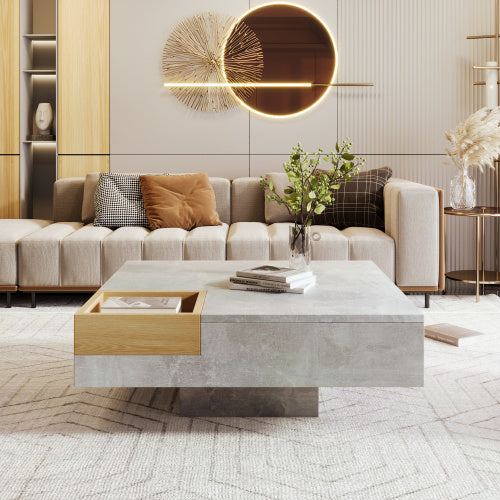 Londecor Modern Coffee Table with Removable Storage – Concrete Grey & Wood Side Table