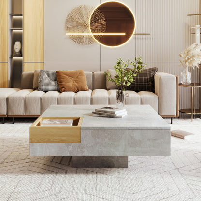 Londecor Modern Coffee Table with Removable Storage – Concrete Grey & Wood Side Table
