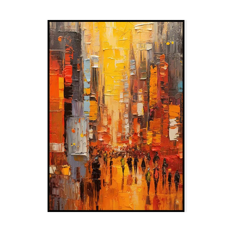Large Modern Cityscape Wall Art – Hand-Painted Acrylic Abstract Painting for Living Room & Bedroom