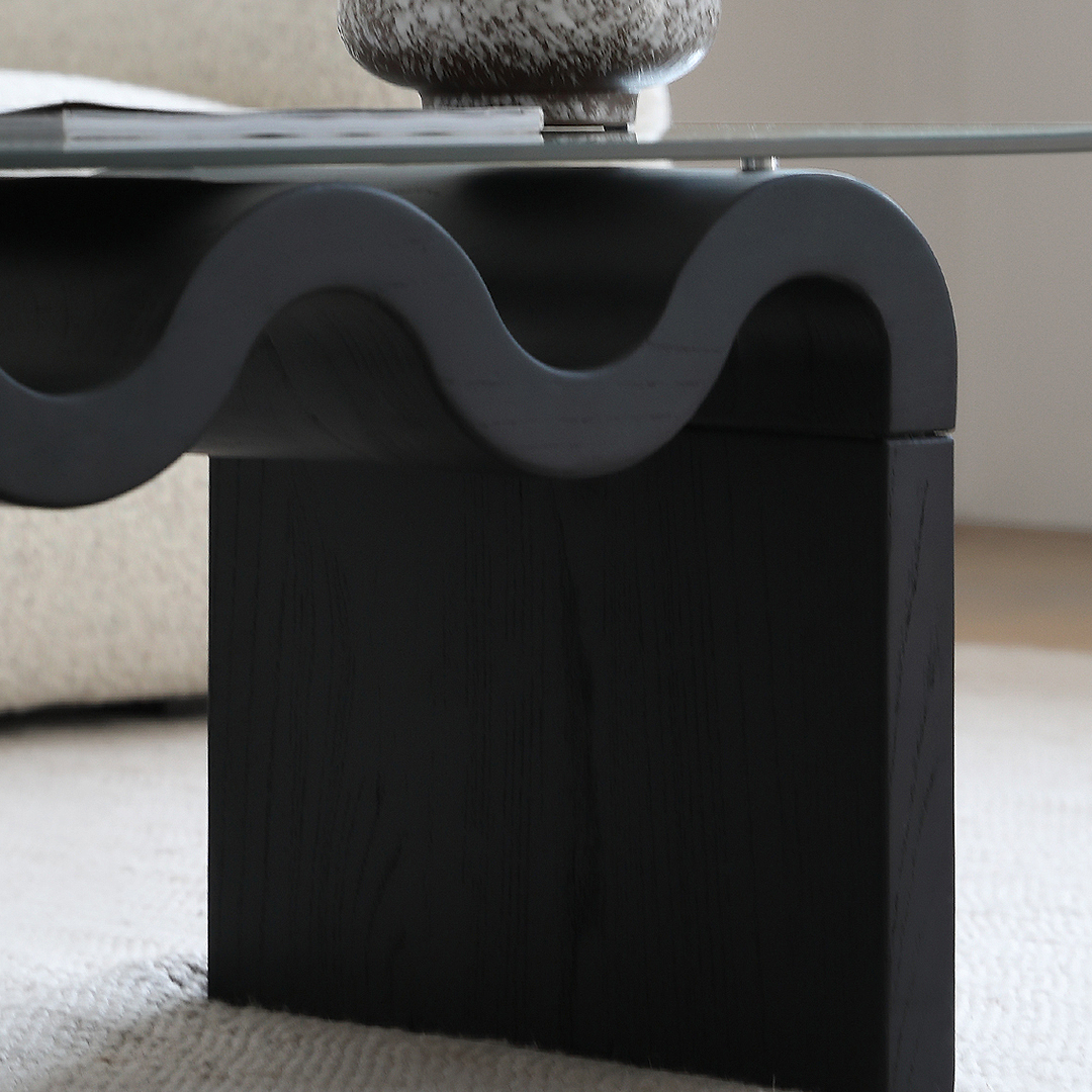 Hiroshi Square Glass Coffee Table, Glass Top