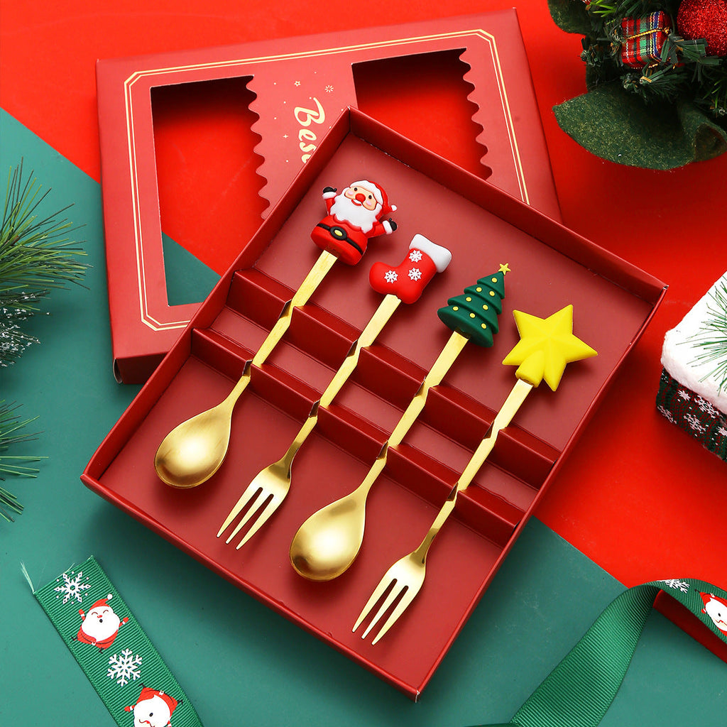 Christmas Gift Tableware Stainless Steel Coffee Spoon Dessert Spoon Fork Set