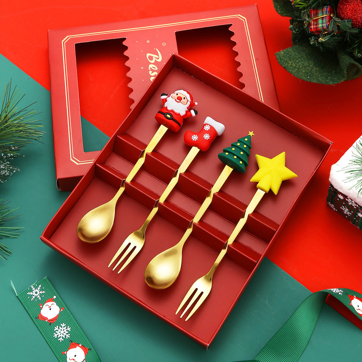 Christmas Gift Tableware Stainless Steel Coffee Spoon Dessert Spoon Fork Set