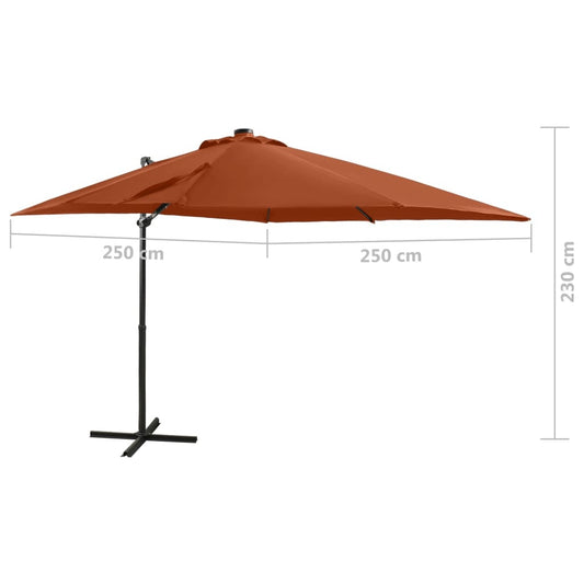 Cantilever Garden Parasol with Pole and LED Lights Terracotta 250 cm