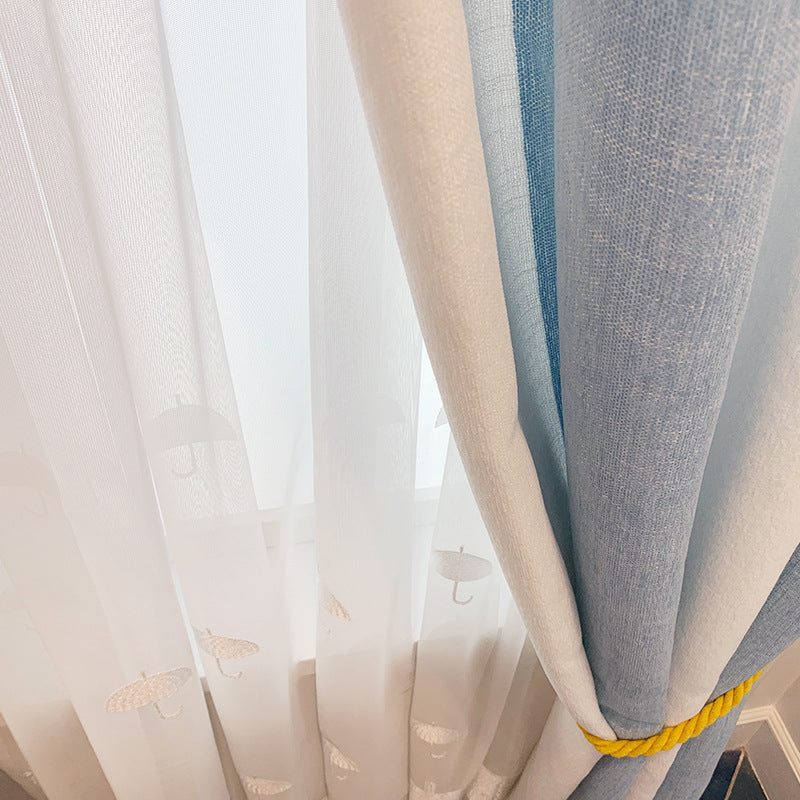 Cloud Chenille Curtain: Light Luxury for Kids' Rooms (Blue & White)