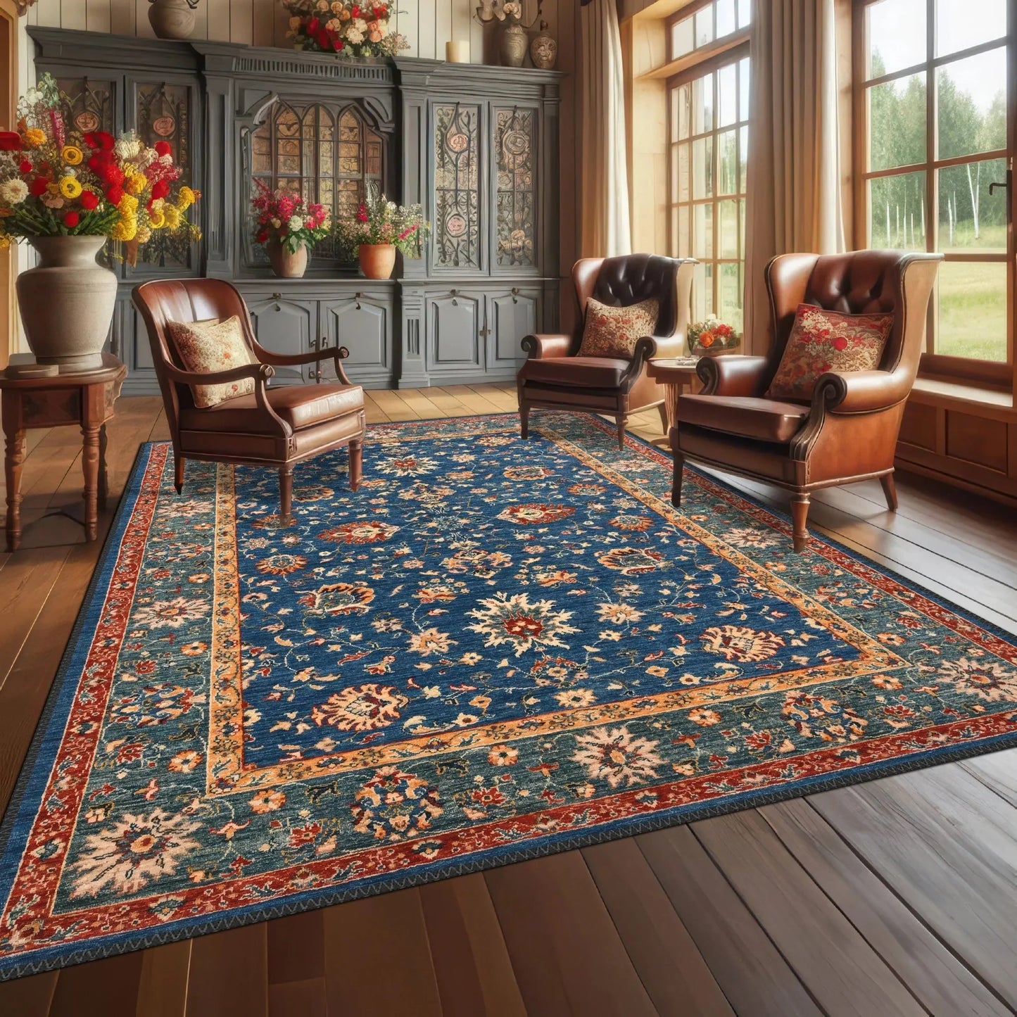Traditional Blue and Red Rug
