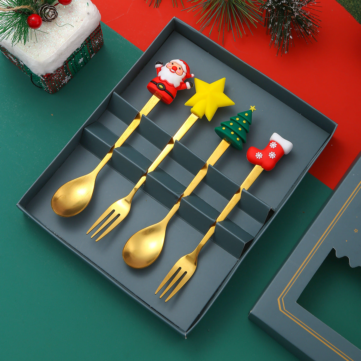 Christmas Gift Tableware Stainless Steel Coffee Spoon Dessert Spoon Fork Set