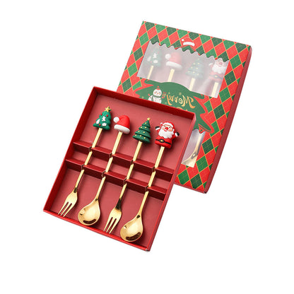 Christmas Gift Tableware Stainless Steel Coffee Spoon Dessert Spoon Fork Set