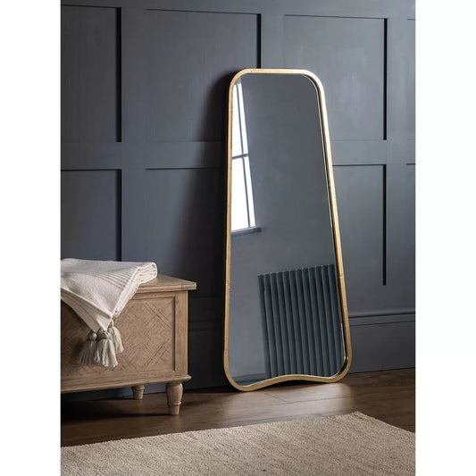 Modern Luxury: Bearsted Gold Leaning Mirror (Curved Metal Frame)